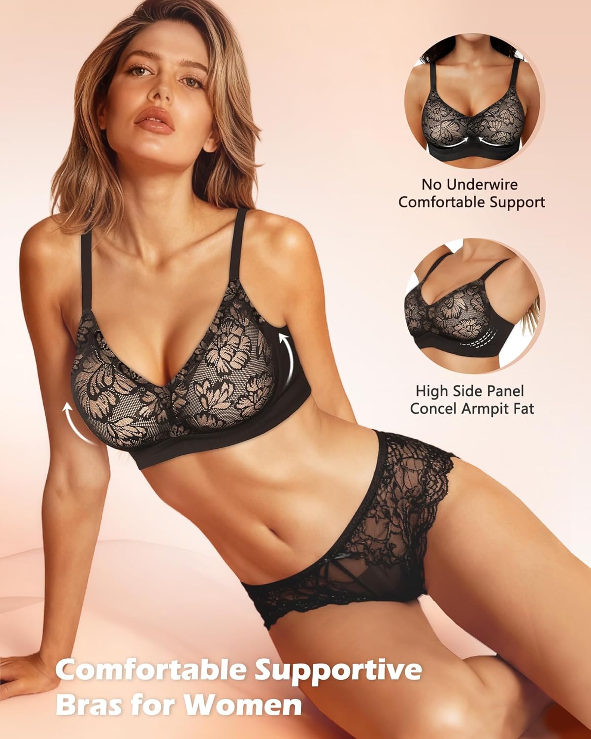 HORISUN Lace Jelly Bras for Women No Underwire Seamless Wireless V Neck Push Up No Wire Full Coverage Bralettes - Image 3