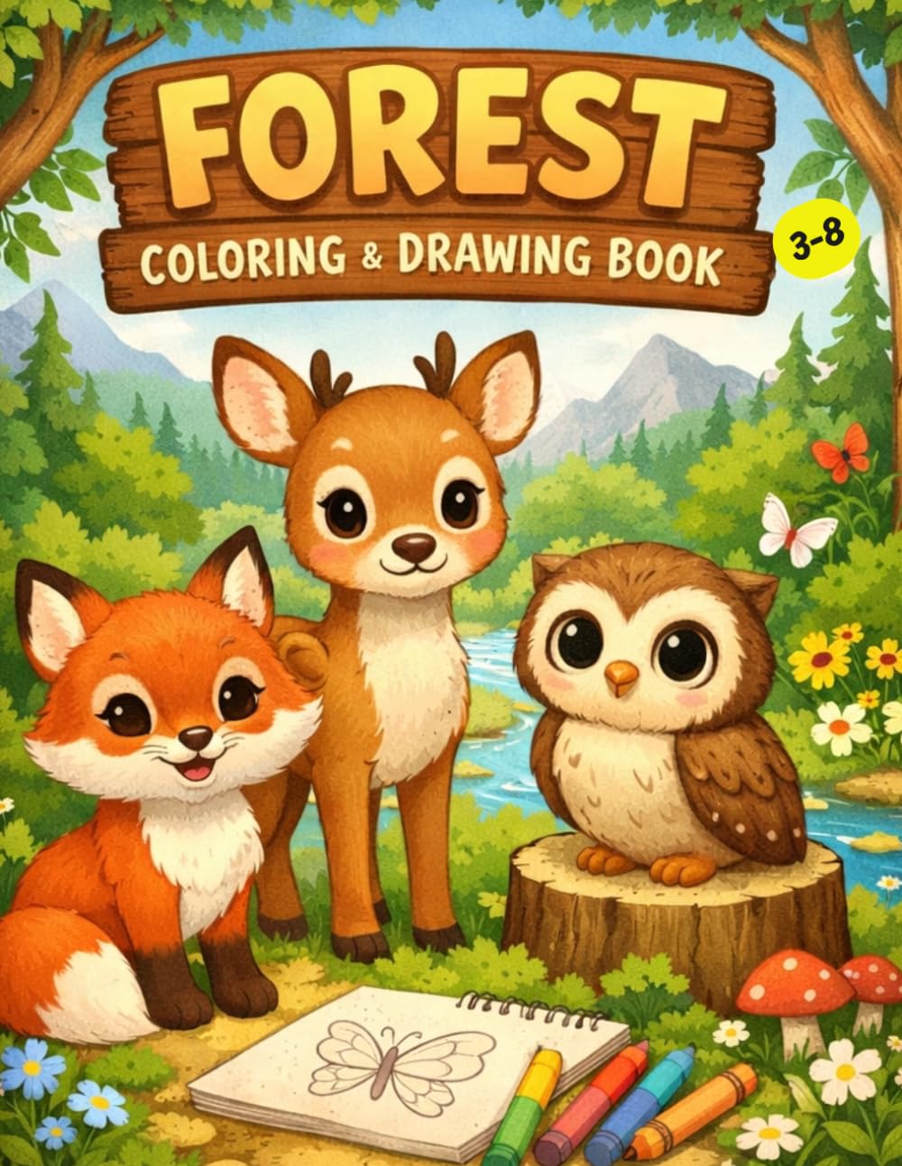 Forest Coloring & Drawing Book for Kids Ages 3-8: 80+ Fun Forest Animals Coloring Pages for Boys and Girls | Fox, Deer, Owl, Bear, Rabbit and More!