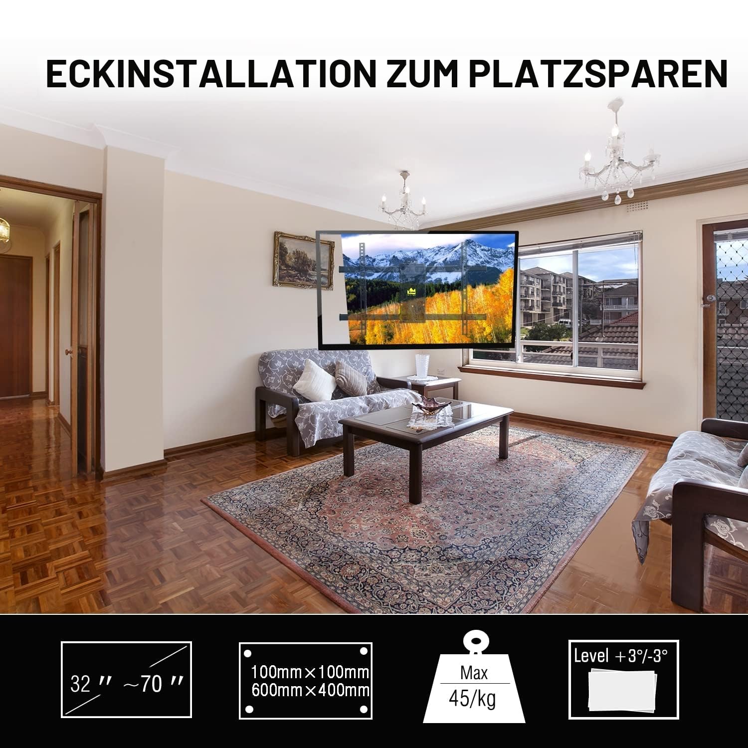 FORGING MOUNT TV Wandhalterung mit 820mm Langem Arm Wandhalterung Fernseher für 32-75 Zoll LCD/LED Fernseher, Schwenkbarer Gelenkarm 180° Drehbare, Ecke TV Halterung bis zu 50KG Max VESA 600x400mm