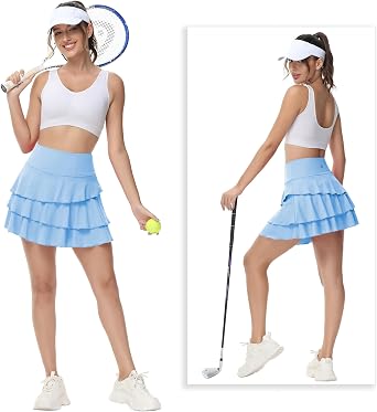 YuKaiChen Women's High Waist Athletic Tennis Golf Skirts Layered Ruffle Pleated Sports Casual with Pockets