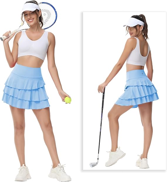 YuKaiChen Women's High Waist Athletic Tennis Golf Skirts Layered Ruffle Pleated Sports Casual with Pockets