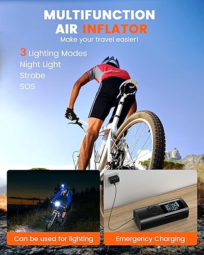 Miniatura 6 de TEMOLA Inflador de neumáticos, compresor de aire portátil, 150 PSI recargable de 2500 mAh* 2 infladores de neumáticos de batería, mini bomba de aire