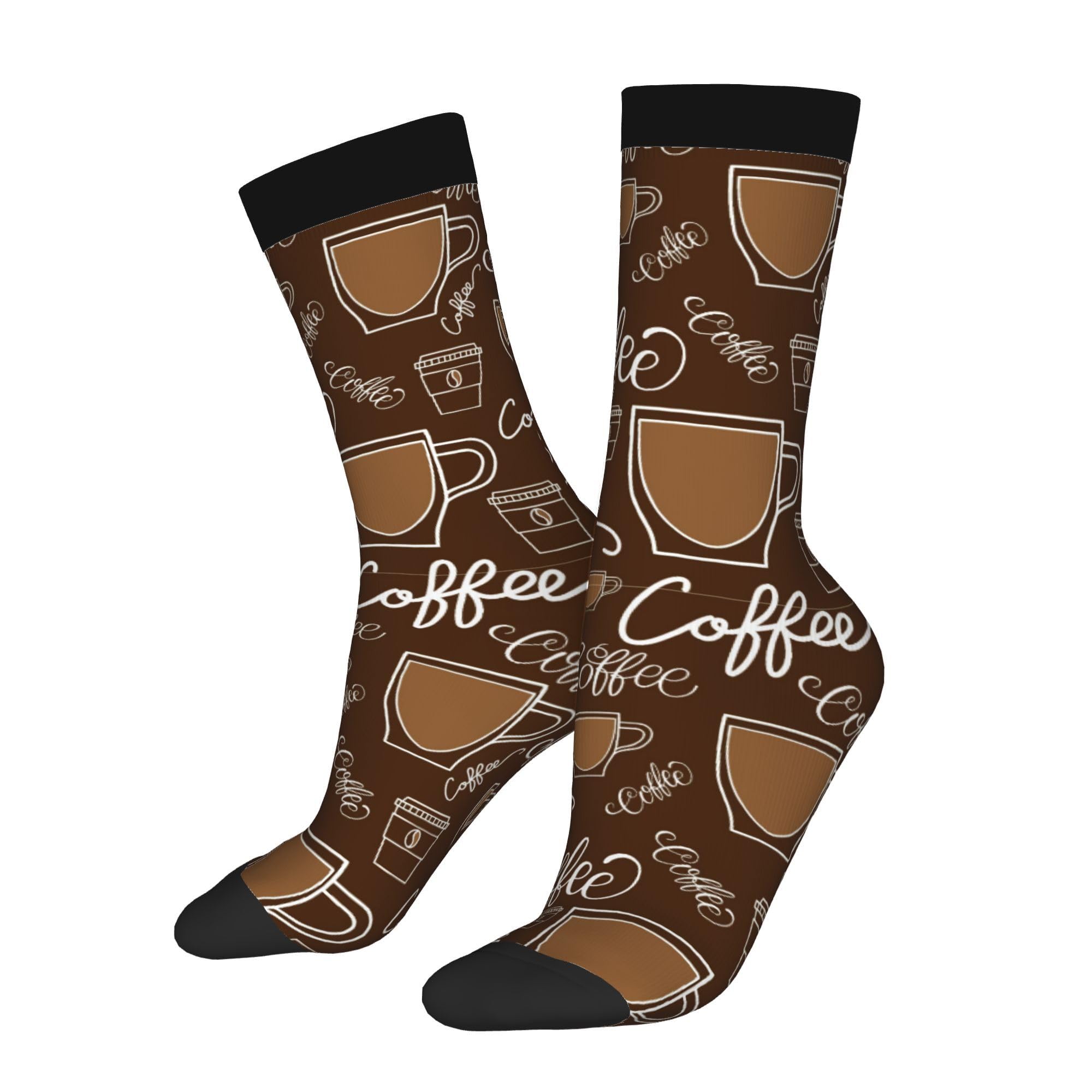 Hlbsdm Unisex Brown Coffee Cup Novelty Casual Crew Socks Funny Quarter Socks Funky Sock Contrast Color Design For Women Men Gift