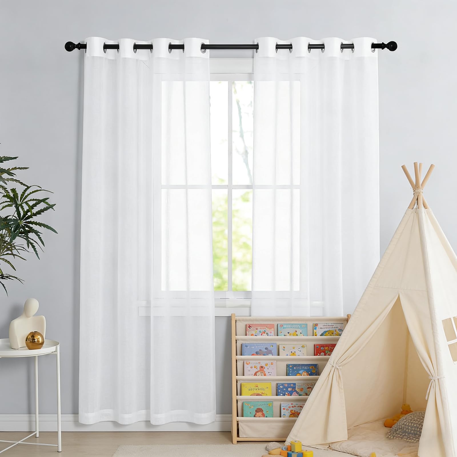Cortinas decorativas aspecto de lino color puro con confección de ojales