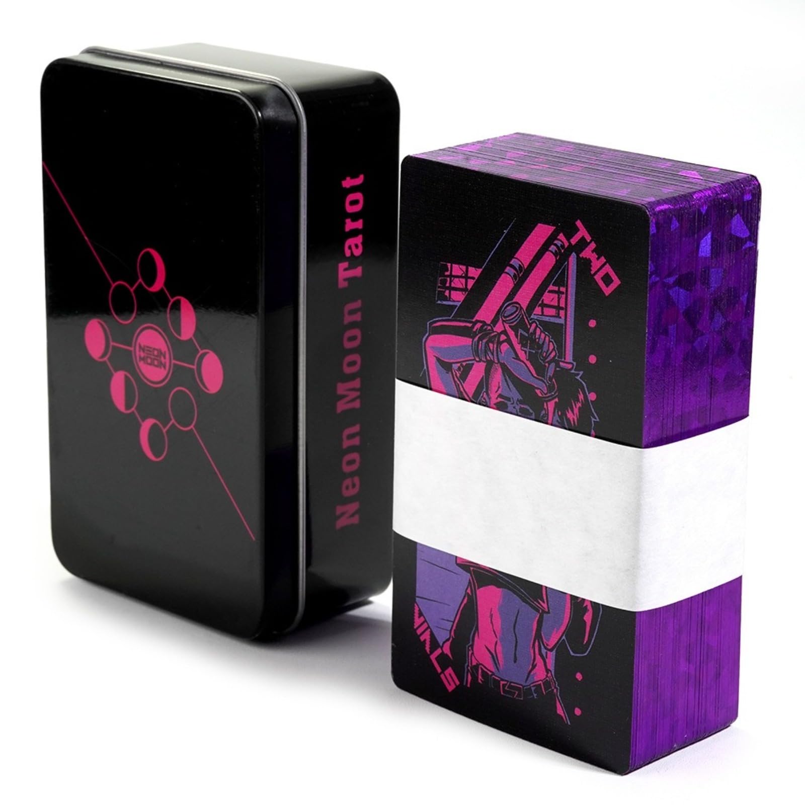Neon Moon Tarot – 10.2x6cm, Premium Blue Core, Gold Foil, Packaged in Stylish Iron Box