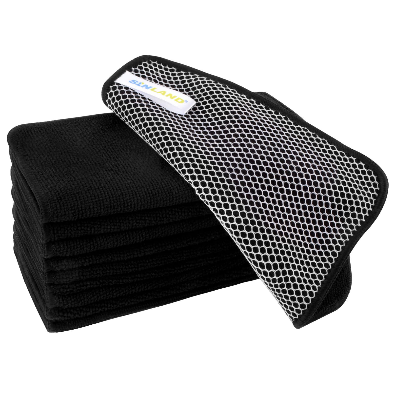 SINLAND Microfiber Dish Cloth for Washing Dishes, Black, 7.87x7.87, 10 Pack