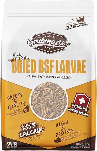 Larvas secas de mosca soldado negro para pollos, golosinas naturales saludables de pollo para aves de corral de patio trasero - Bolsa de 2 libras