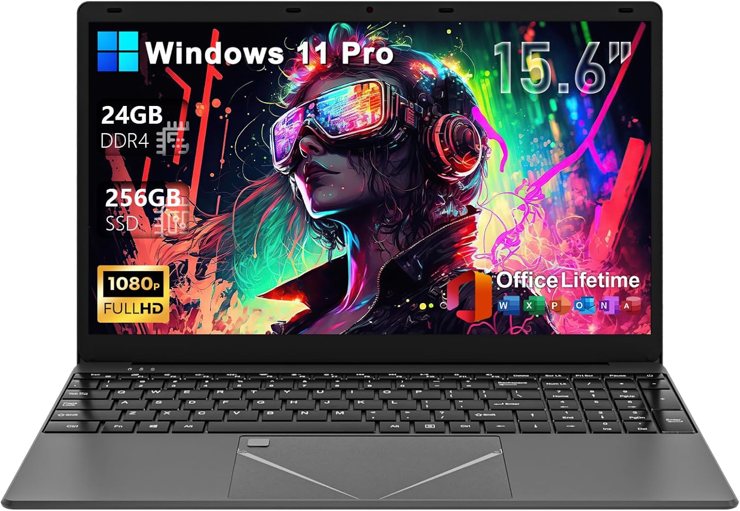 2026 15.6" FHD Laptop Computer with 24GB RAM 256GB SSD, Core i3 Processor(Up to 3.70 GHz), Win 11 Pro, Office Lifetime License, Backlit Keyboard, Fingerprint, Numeric Keypad, HDMI, Long Battery Life