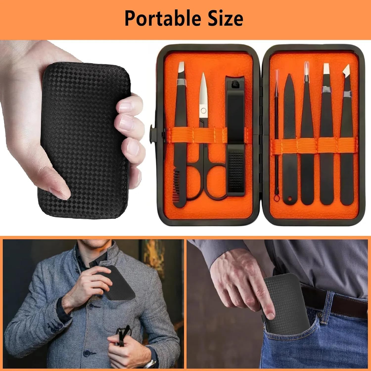 Pinzette di precisione per sopracciglia,Pinzetta e Tagliaunghie Set,Manicure con pinzette, Precisione Pinzette di Kit da viaggio per la cura degli Uomo Grooming Kit,9 pezzi, in acciaio inossidabile
