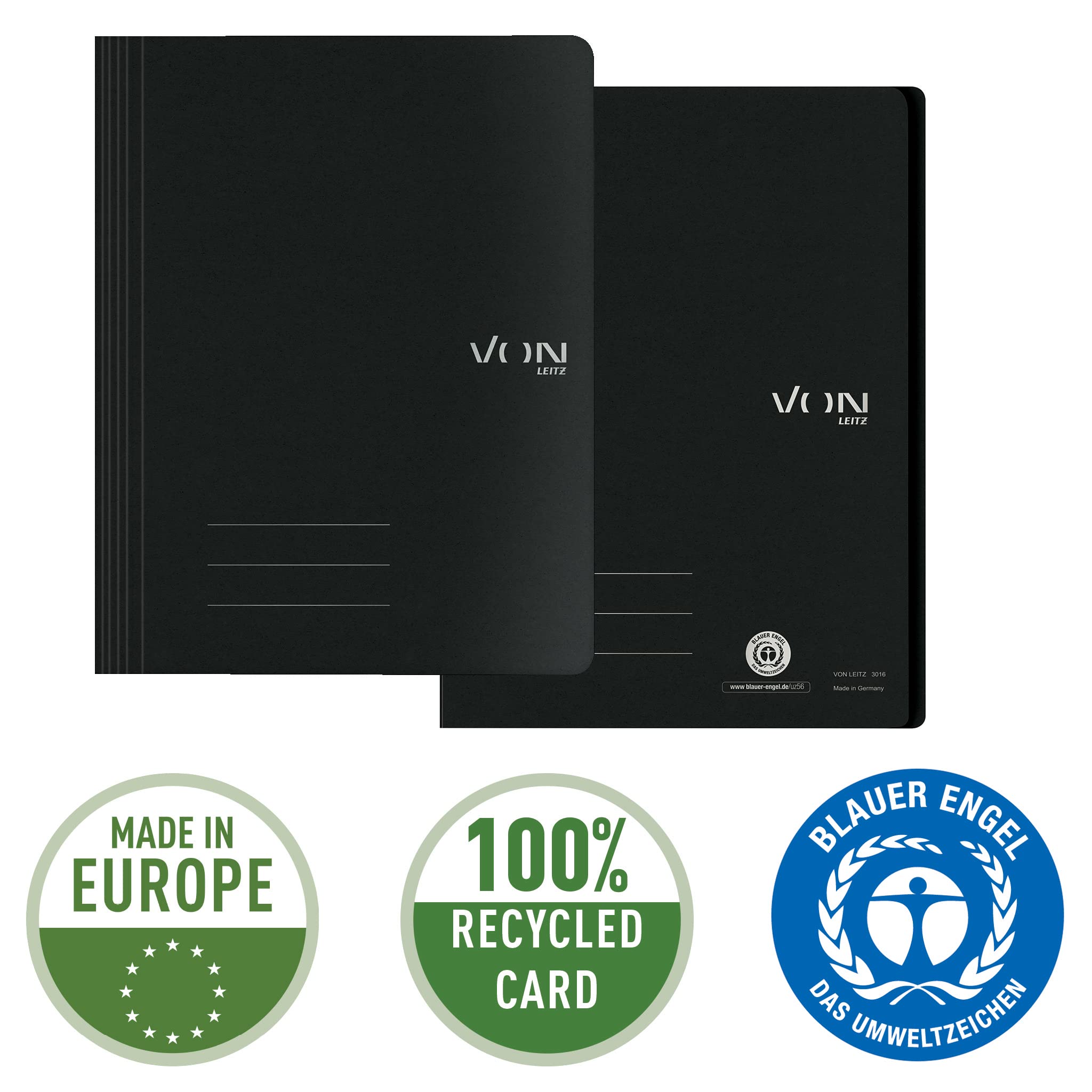 VON Leitz 30162099 Pack of 10 A4 File Folders, 100% Recycled Cardboard with Metal Clip, for 250 Sheets, Soft Cover Folder - Image 3