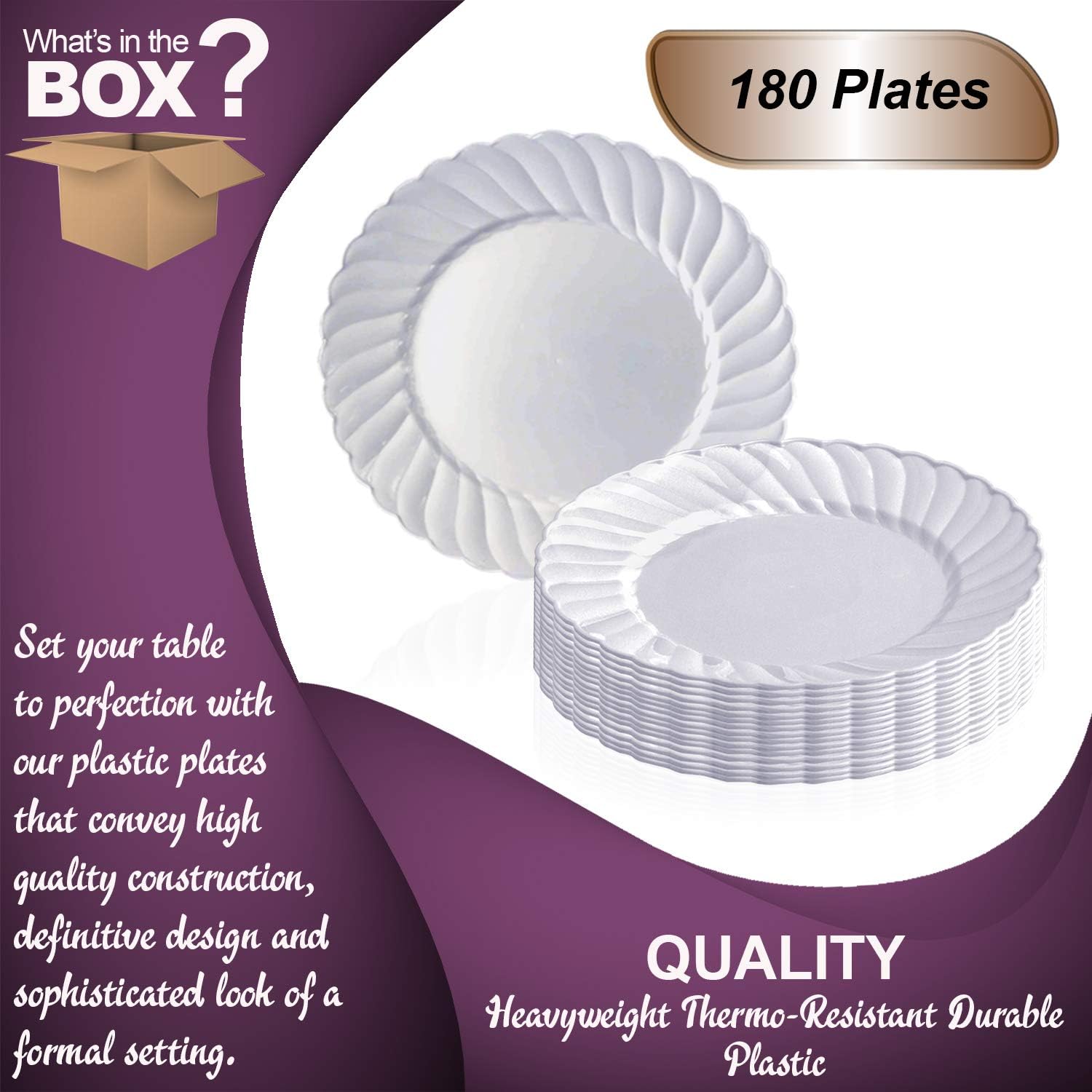 Disposable Plastic Dessert Plates 180 Pcs - 7.5" Heavy Duty Flared Clear Salad Plates - Appetizer Cake Plates - Bulk Party Supplies For All Occasions