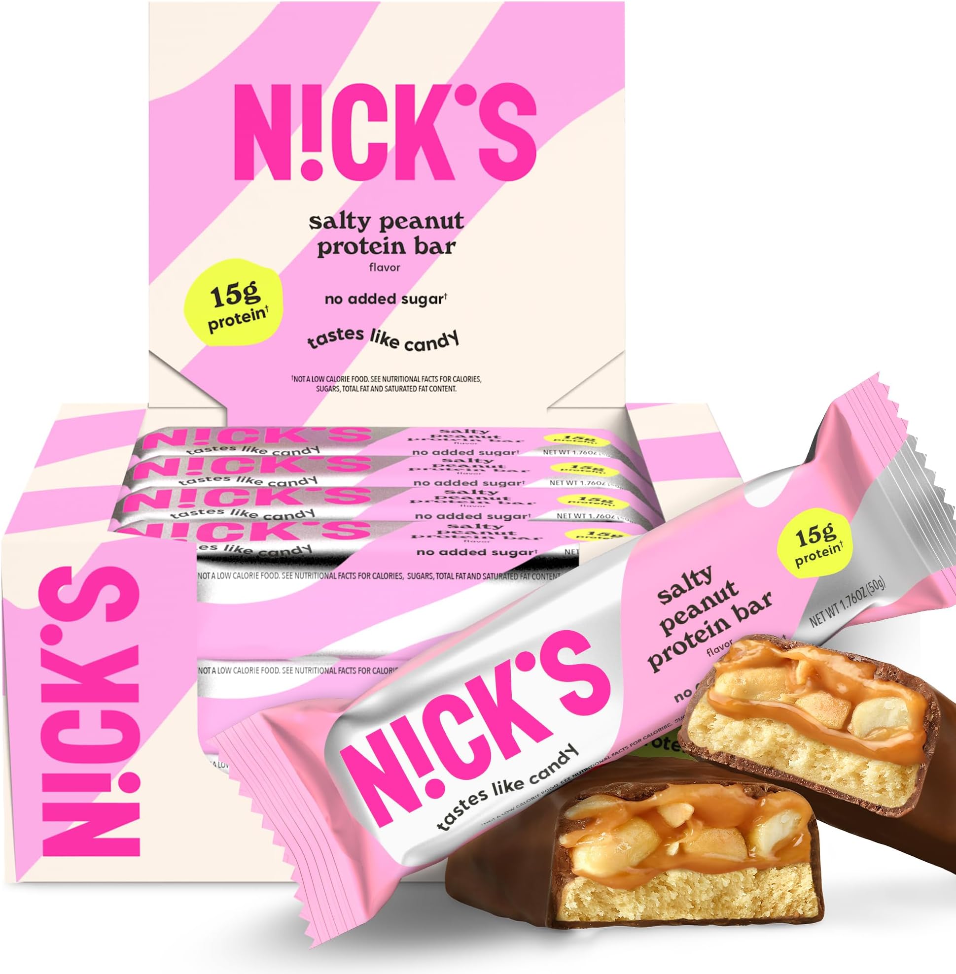 NICKS Protein Bars Chocolate Peanut | 15g protein | 200 calories | Low Carb Keto Friendly Snacks No Added Sugar (Multipack 12 bars x 50g)