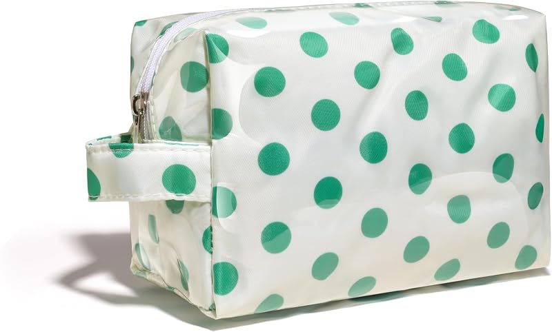 Necessaire Fozira de PVC com listras, zíper e compartimento para maquiagem e itens de viagem