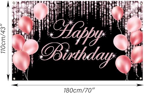 Miniatura 2 de Decoración rosa de feliz cumpleaños, telón de fondo grande de feliz cumpleaños para patio, baby shower, fiesta, decoración interior y exterior,