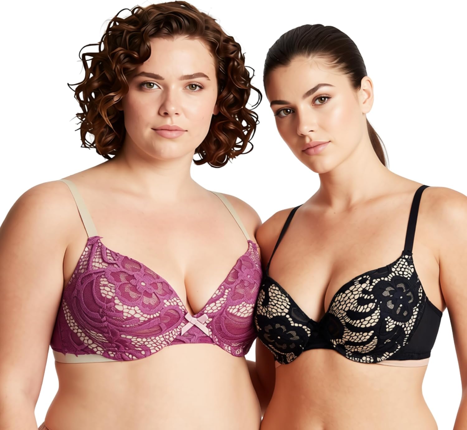 Curve Muse Women's Plus Size Perfect Shape Add 1 Cup Push Up Underwire Lace Bras