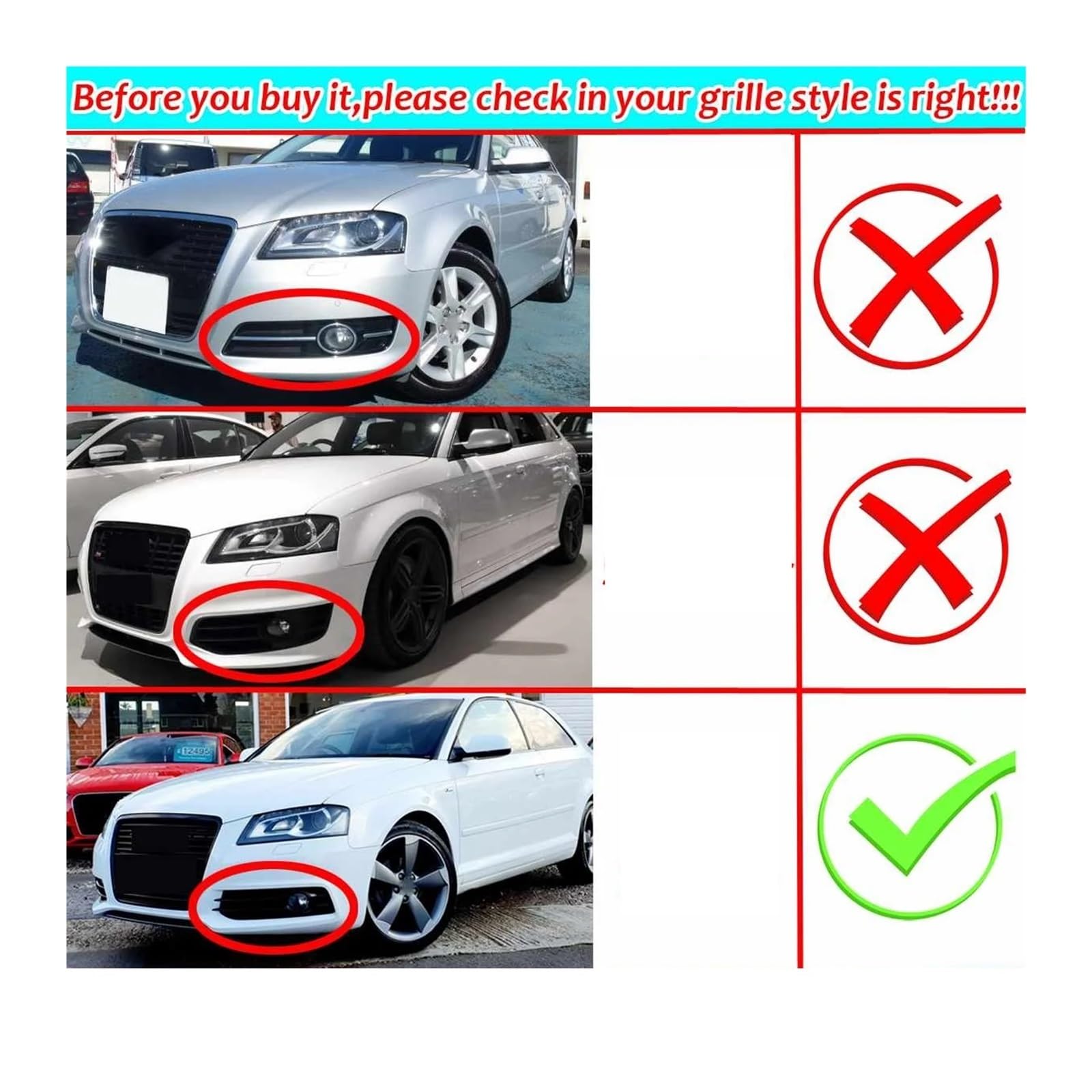 1 coppia cromata nera copertura for fendinebbia anteriore for auto a nido d'ape stile fendinebbia griglia compatibile for Audi A3 8P S-Line 2009 2010 2011 2012