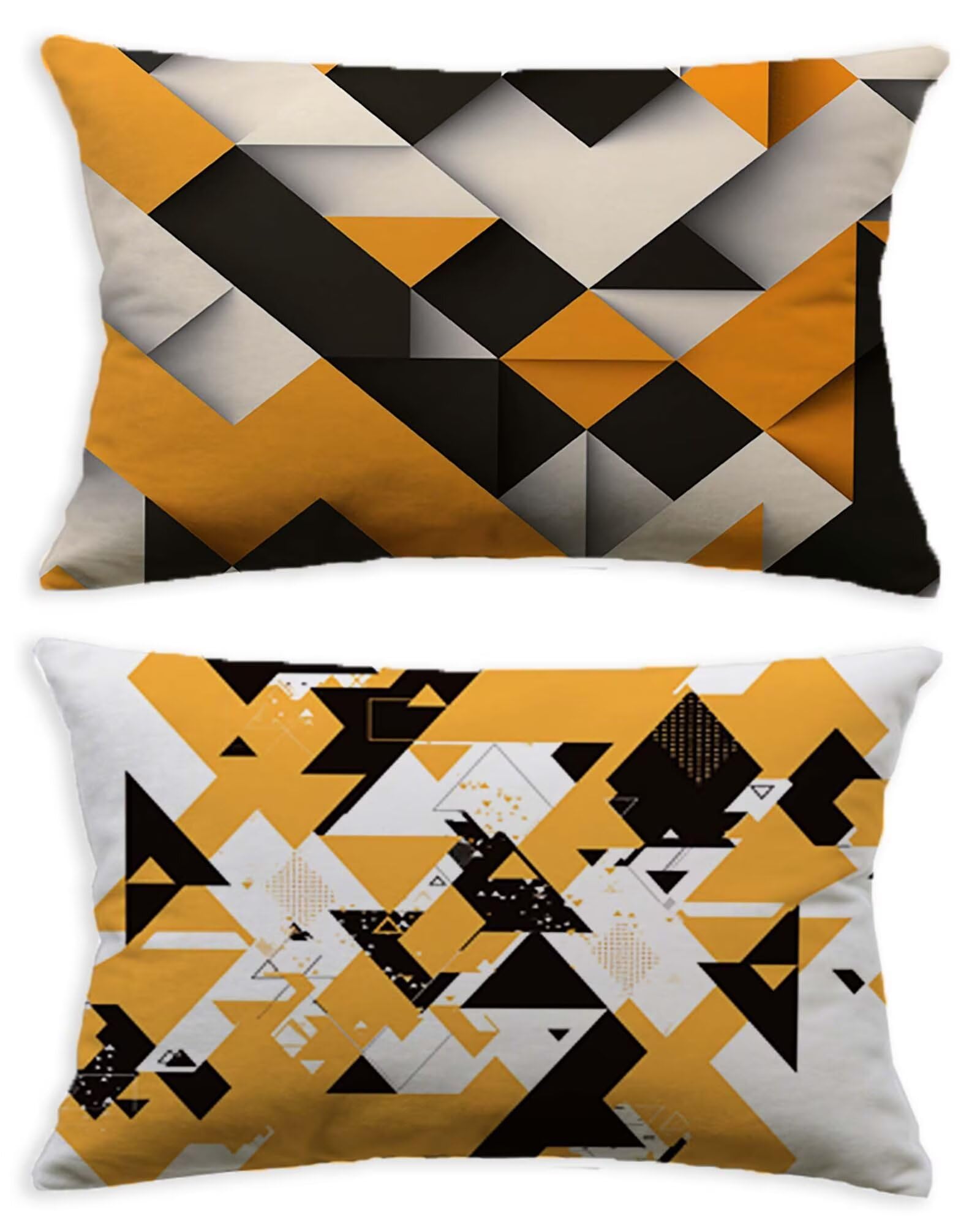 Housse de coussin orange 40x80 cm en velours géométrique | Lot de 2