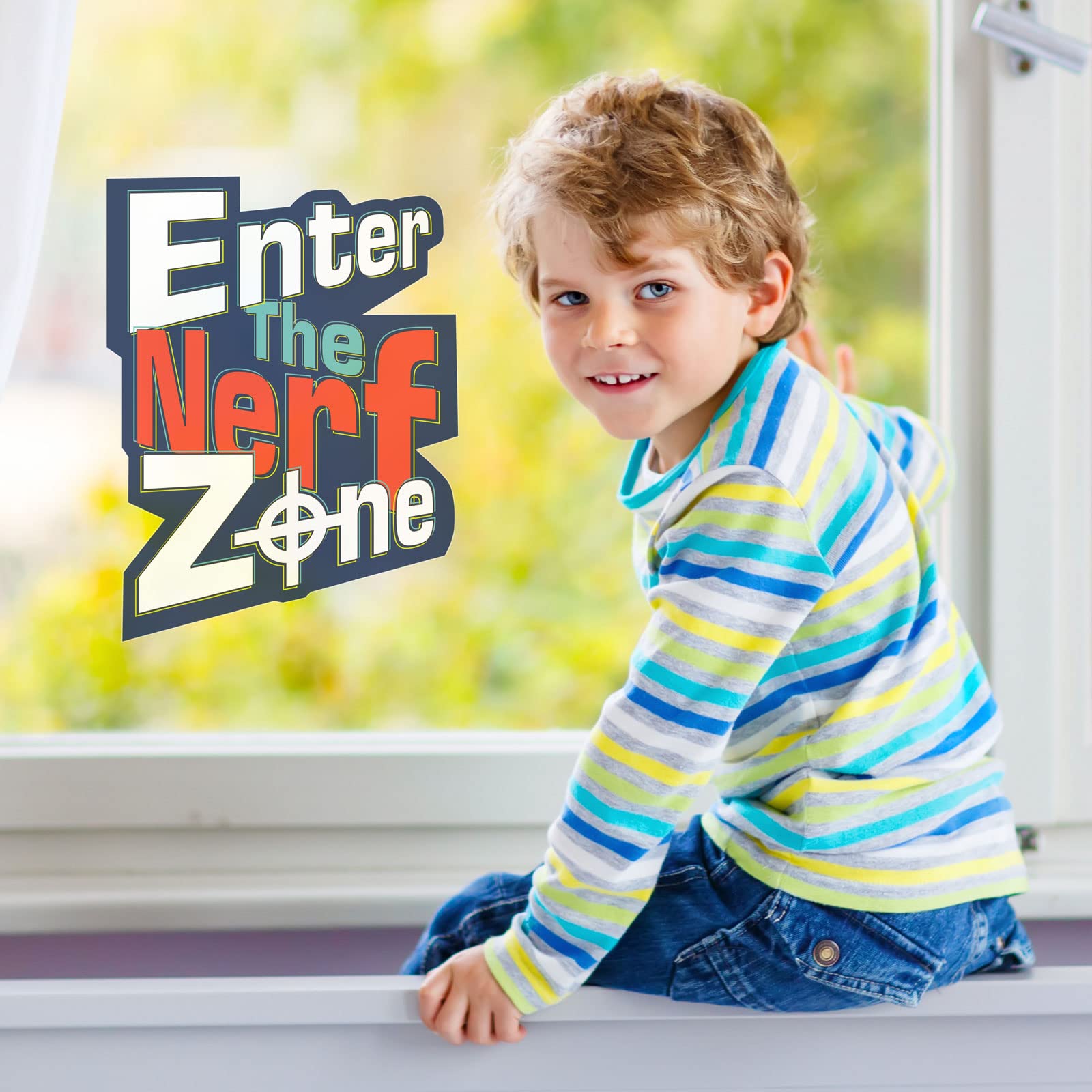 Stickerscape Nerf Zone Window Nerf Window Stickers ( - Regular Size) | Official Nerf Wall Decal, Nerf Wall Decor | Nerf Themed Bedroom | Easy To Apply, Reusable And Cleanly Removable