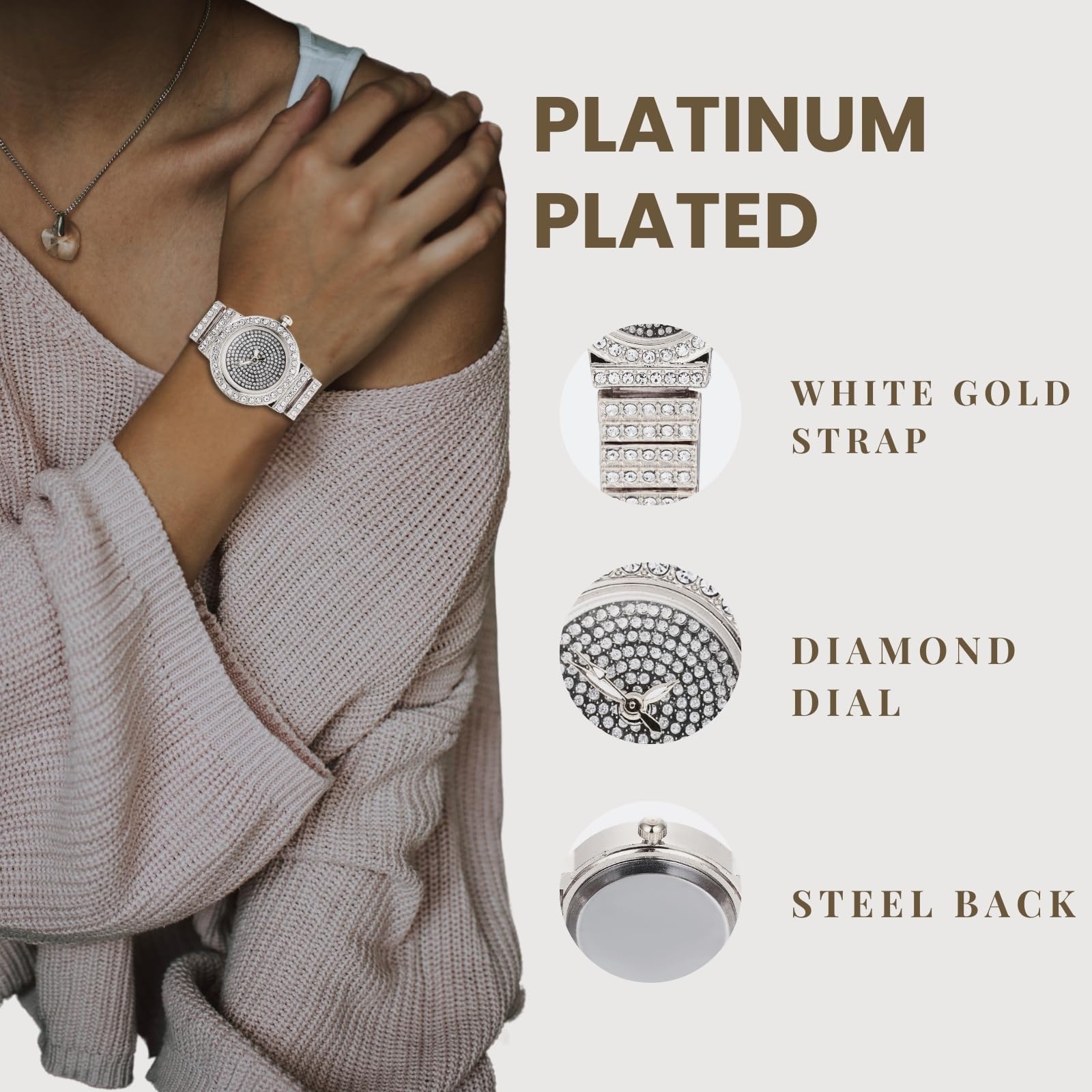 Halukakah Frauen Diamant-Armbanduhr,18k Echtgold/Platin Plattiert,Voller Diamanten Funkelnde Sternchen,Rundes Zifferblatt,Elegant & Lässig,Edelstahlband Quarzuhr,Geschenk für Sie
