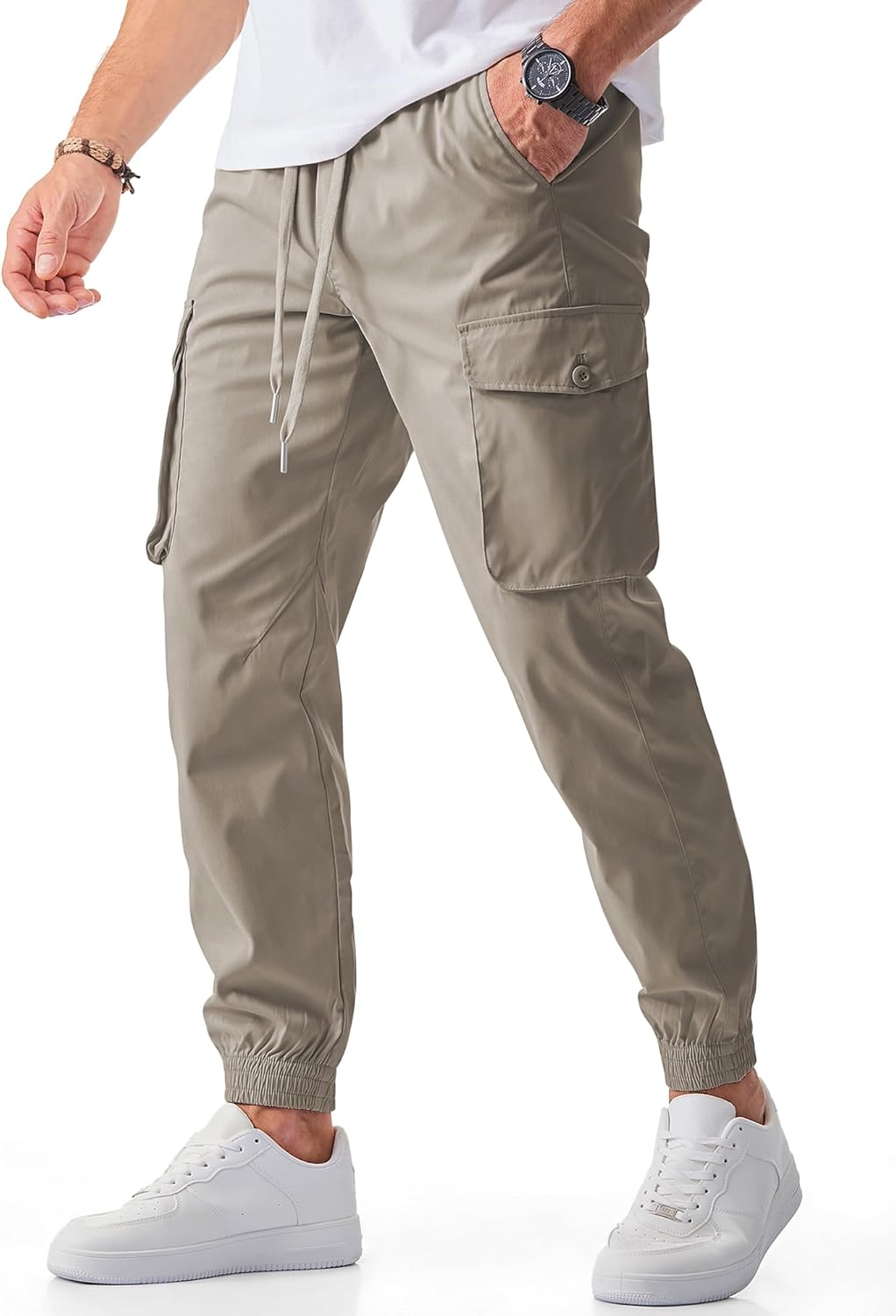 JMIERR Men's Casual Cargo Joggers Pants Stretch Elastic Waist Drawstring Tapered Sweatpants with Pockets