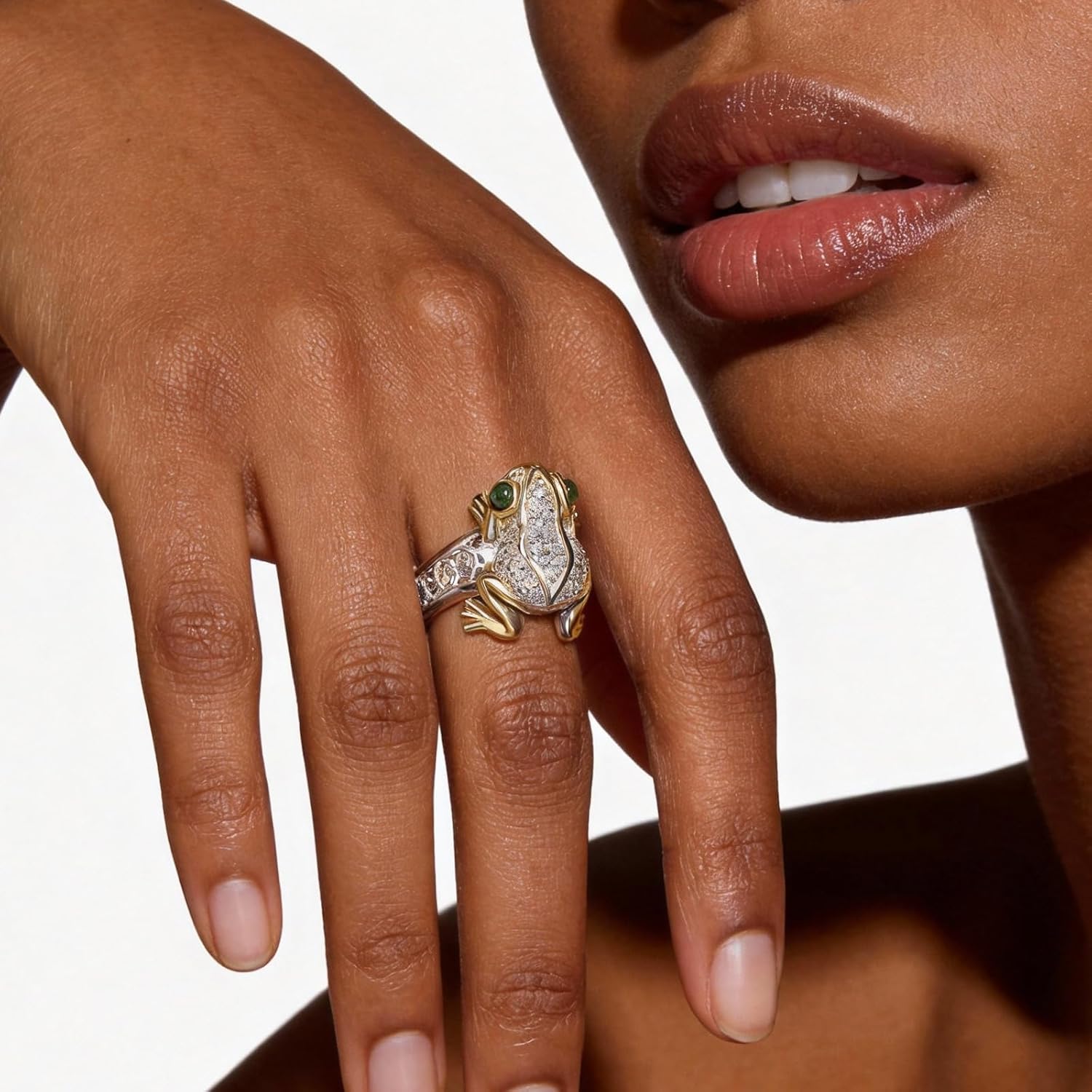 Frog Ring for Women Men Gold And Silver Money Frog Rings Green Rhinestone Cute Animal Ring Bohemian Rings Lucky Wealth Jewelry Accessories Anniversary Birthday Gifts for Women Men - Image 3