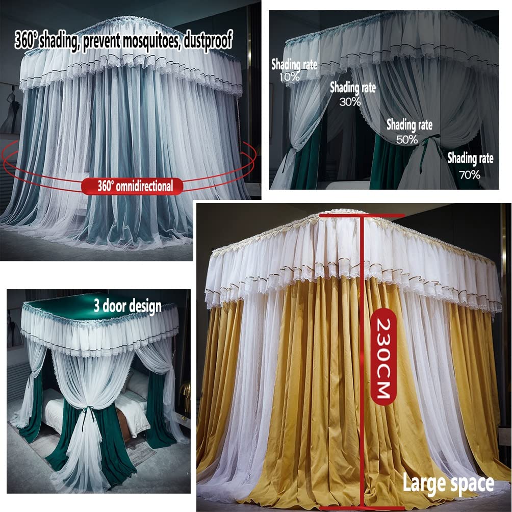 Betthimmel, Moskitonetz für Zwilling, Queen-Size-Bett, King-Size, doppellagig, staubdicht, verdunkelnd, luxuriöser Bettvorhang mit Halterung (Farbe: Grün, Größe: 180 x 200 cm)
