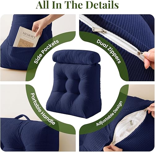 Miniatura 5 de Sasttie Juego de almohadas de cuña, 2 almohadas de lectura para sentarse, almohada de cuña de cama para dormir, después de una cirugía, reflujo