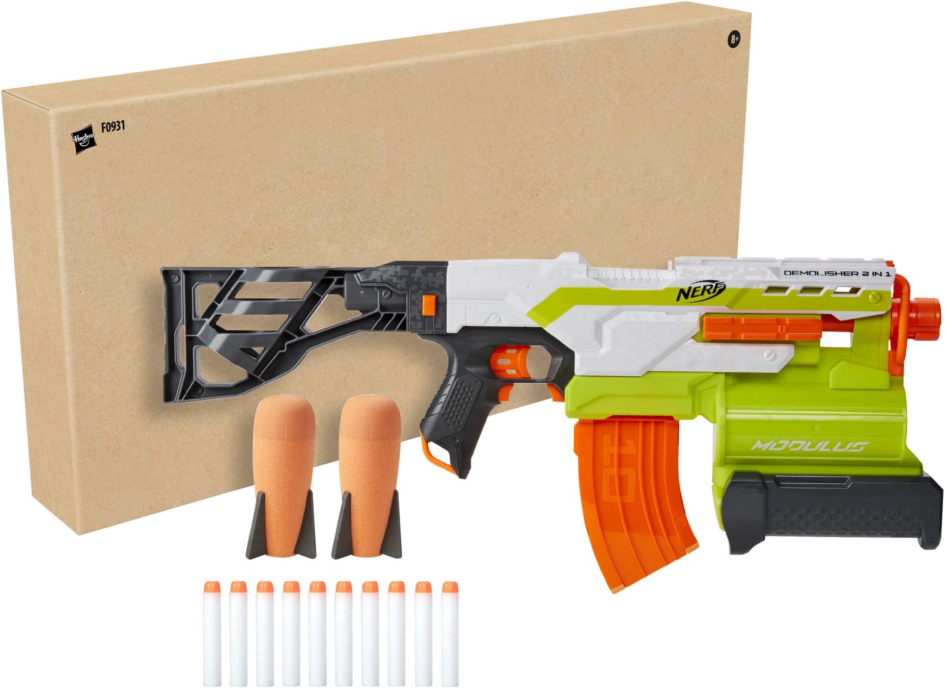 Hasbro Nerf Modulus Demolisher 2 in 1 Electric Blaster, 10 Official Darts, 2 Rocket Darts, Removable Stock + Dart Clip Included (Amazon.co.jp Exclusive) F0931 Authentic Product