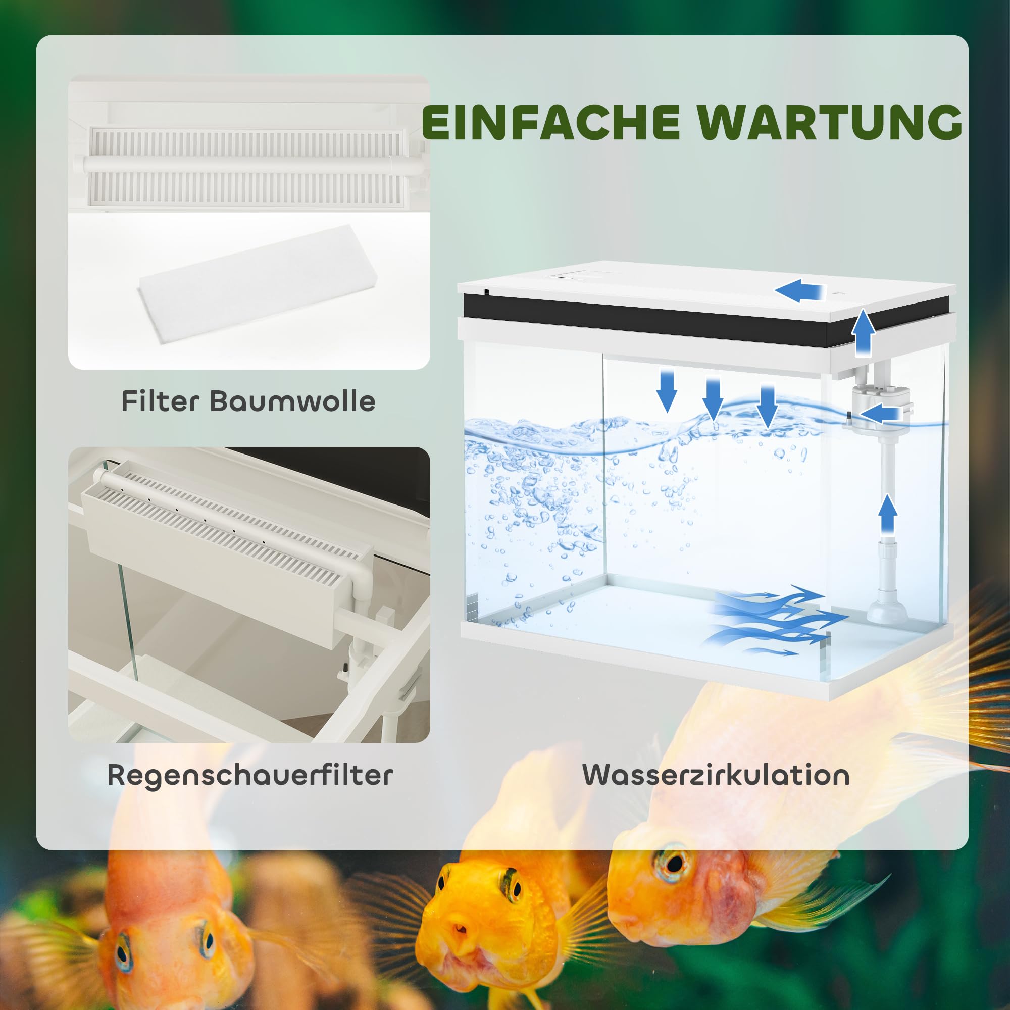 PawHut Aquarium 41L Einsteigerbecken mit LED-Beleuchtung, Eingebautem Filtersystem, Pumpe, 48 x 30 x 41 cm Glasbecken Fischbecken für Fische und Wasserpflanzen Weiß
