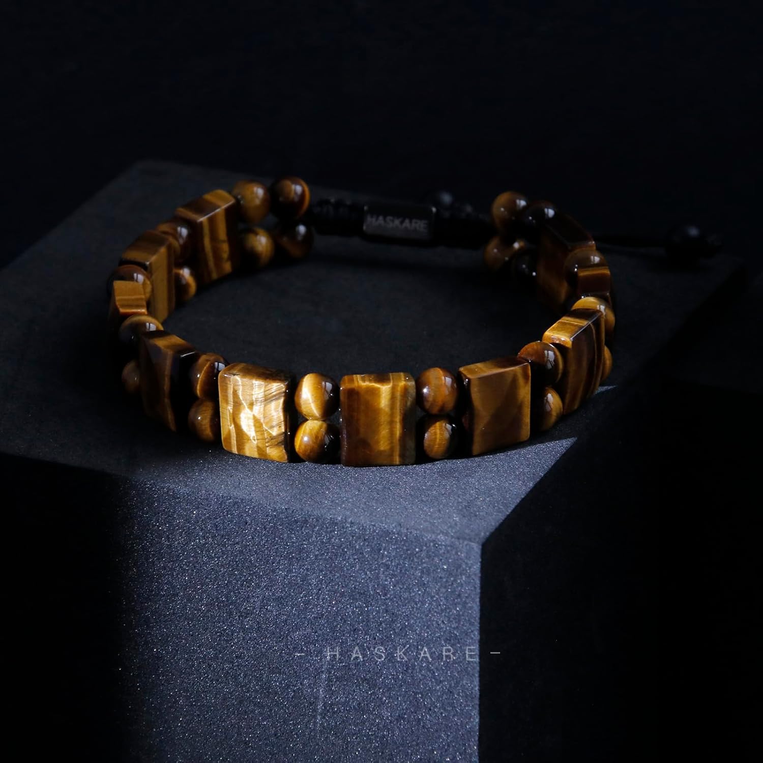 HASKARE Protection Crystals Tiger Eye Bracelets for men, Mens Bracelet Beads Healing Crystal Tigers Eye Bracelet, Genuine Stone Anxiety Relief Woven Drawstring Flatbead Bracelets Gift for Him - Image 7