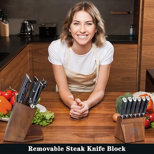 Miniatura 5 de SHAN ZU - Juego de cuchillos de cocina con bloque, juego de bloque de cuchillos, juegos de cuchillos de cocina de acero súper japonés con bloque