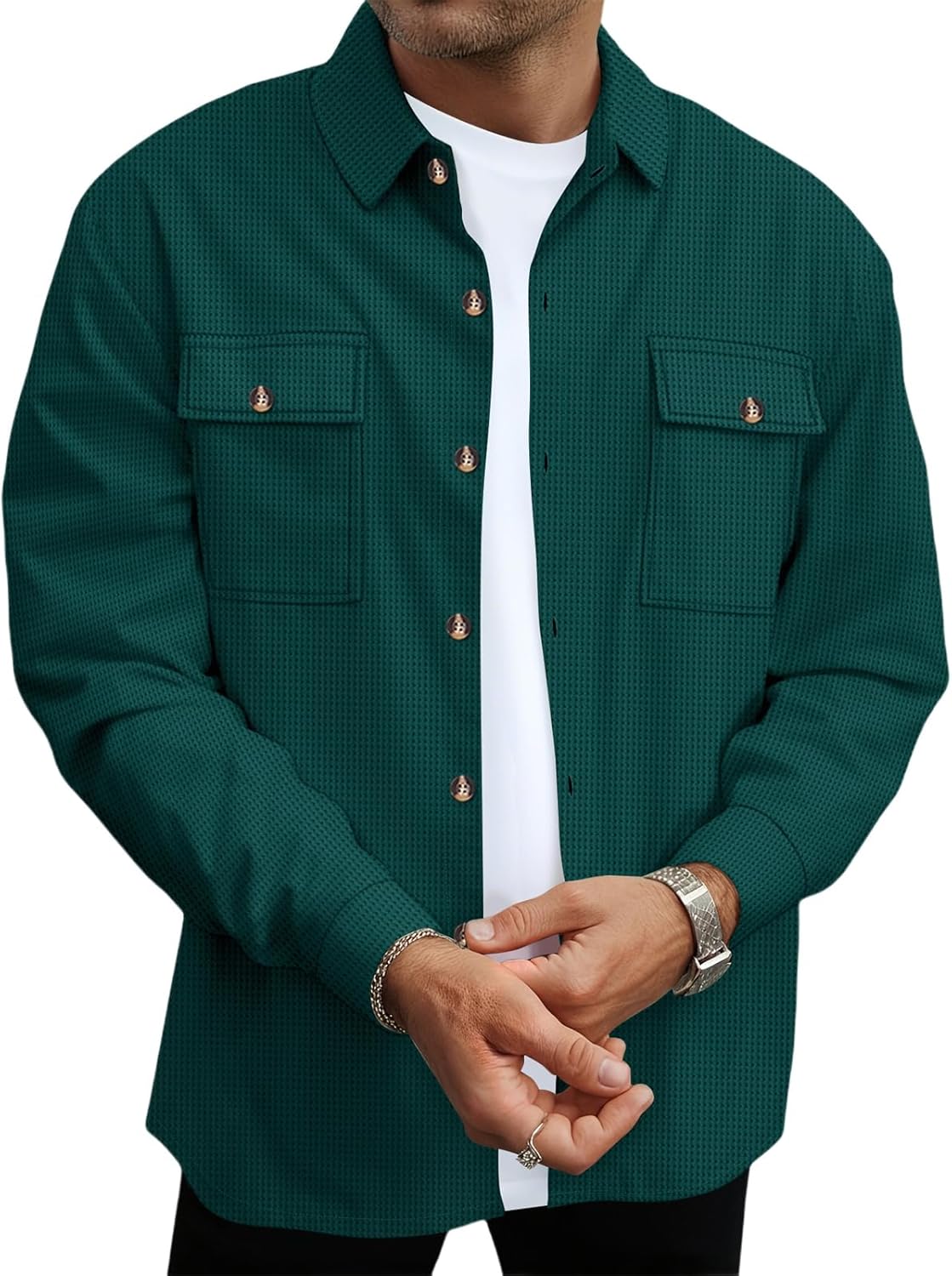 MQUN Mens Sweatsuits 2 Piece Set Jacket Top and Casual Pants Set Fall Fashion Sweatsuits Waffle Plaid Jacquard Outfits - Image 2