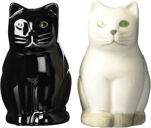 Miniatura 1 de Abbott Collection 27-FELINE - Juego de salero y pimentero con diseño de gato sentado, negro/blanco, 3.25 pulgadas de alto