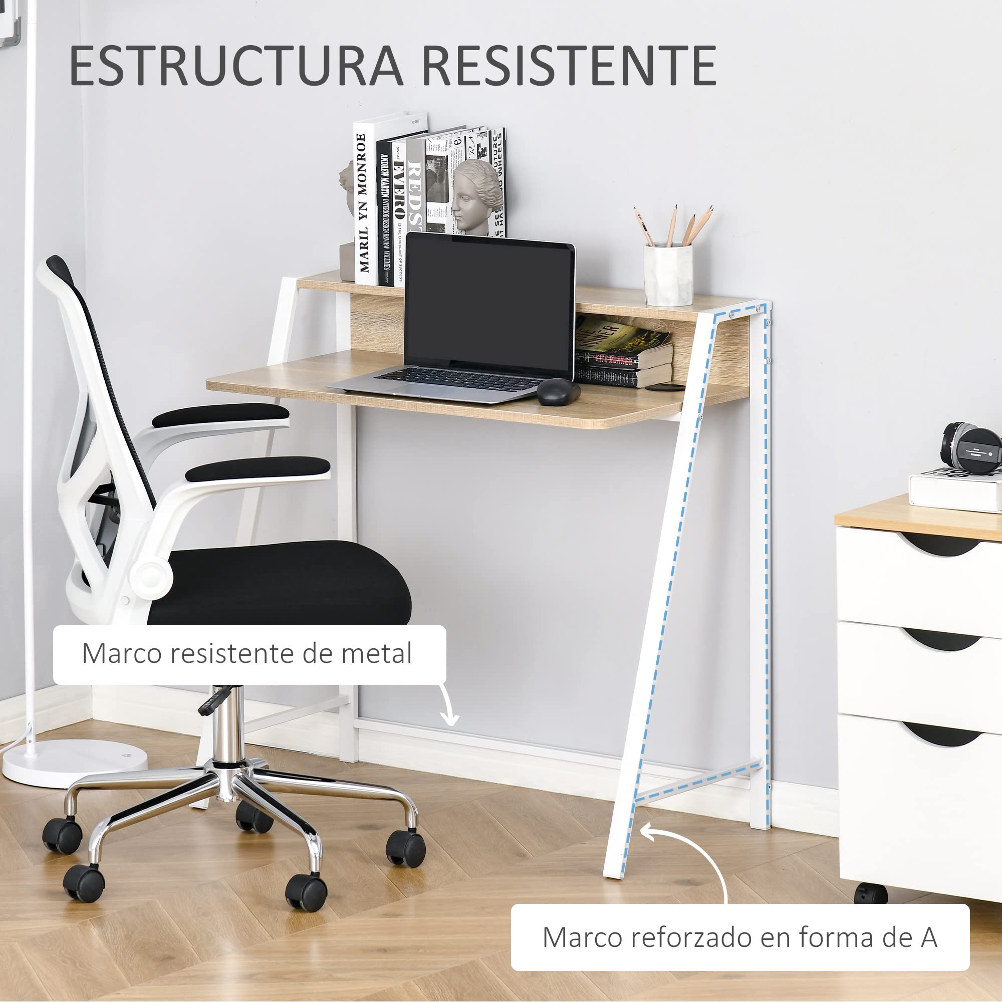 HOMCOM Escritorio Mesa de Ordenador con Patas de Metal 84x45x85 cm Roble