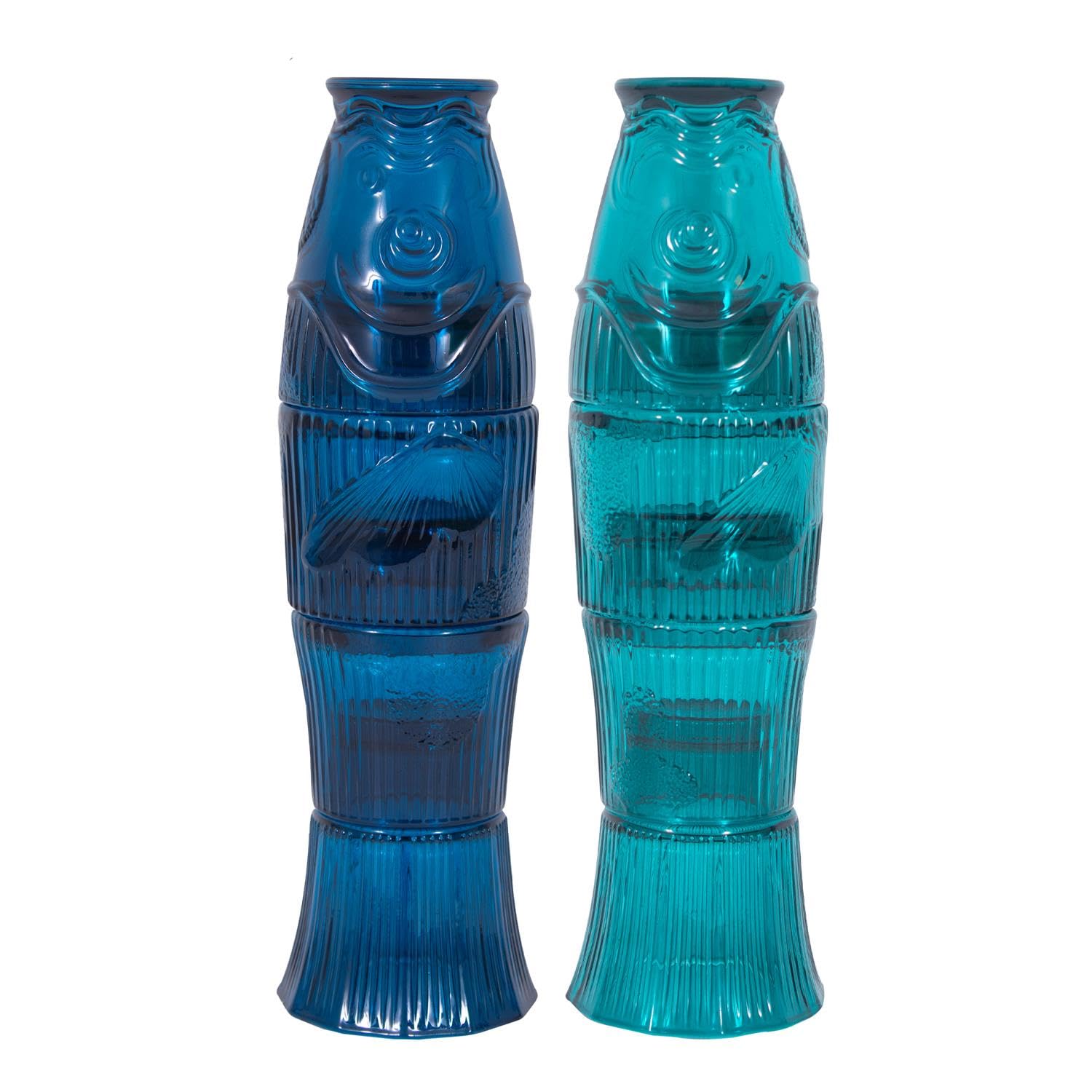 Yöl Blue Set Of 4 Stackable Drinks Glasses Fish Design Summer Party Dining Picnic Bbq Green Soda Glass Cocktails Juice