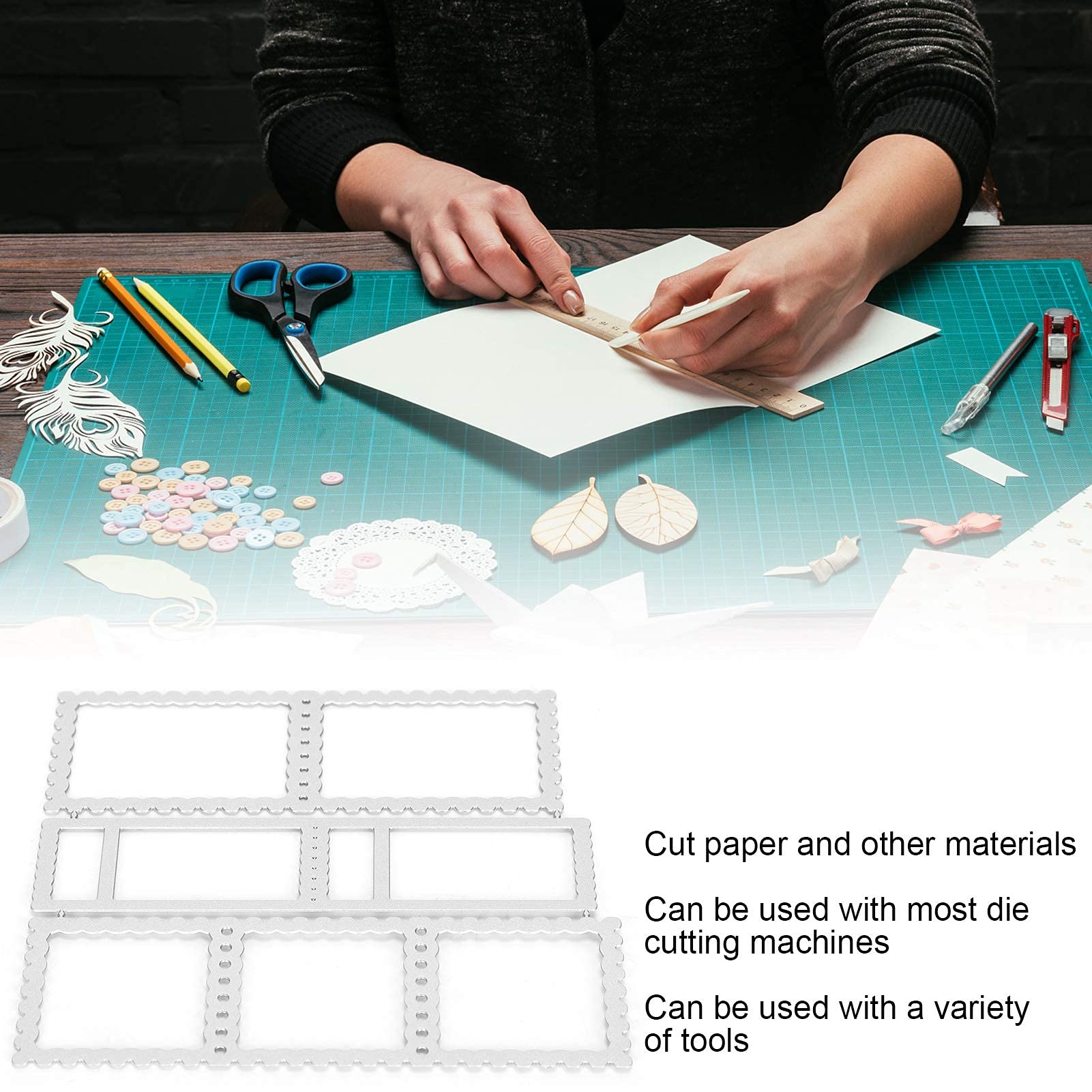 2 Fustelle Metalliche Per Scrapbooking - Cornici Rettangolari E Quadrate Per Goffratura, Taglio Carta, Album Fotografici, Fai Da Te - 5