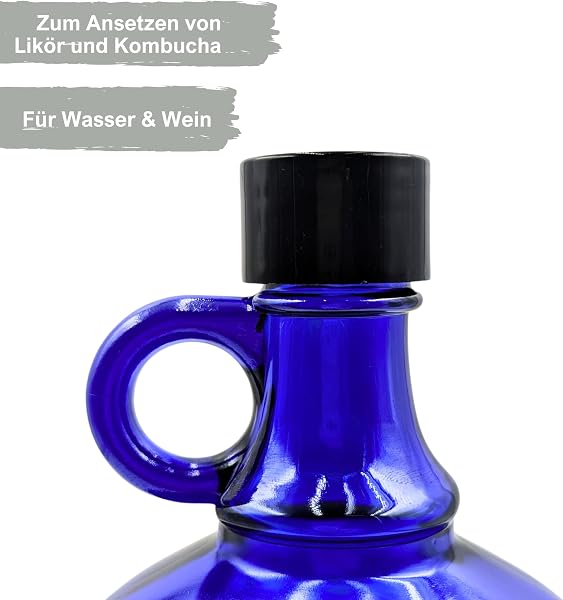 Mikken Blaue XL - Botella de cristal (2 L, para rellenar, con tapón de rosca negro) - 3
