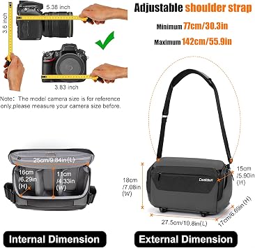 Compact Camera Bag Sling, Padded Photography Case Crossbody forTravel