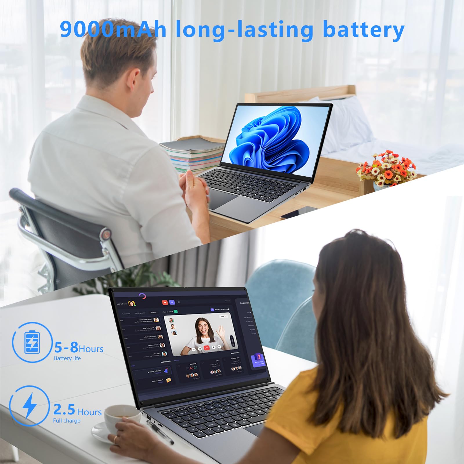 16-Zoll Laptop 8GB DDR RAM 256GB SSD AMD A9-9400 Radeon R5 Prozessor 3,2 GHz 9000mAh Akku USB 3.0 Dual-Band WLAN Webcam