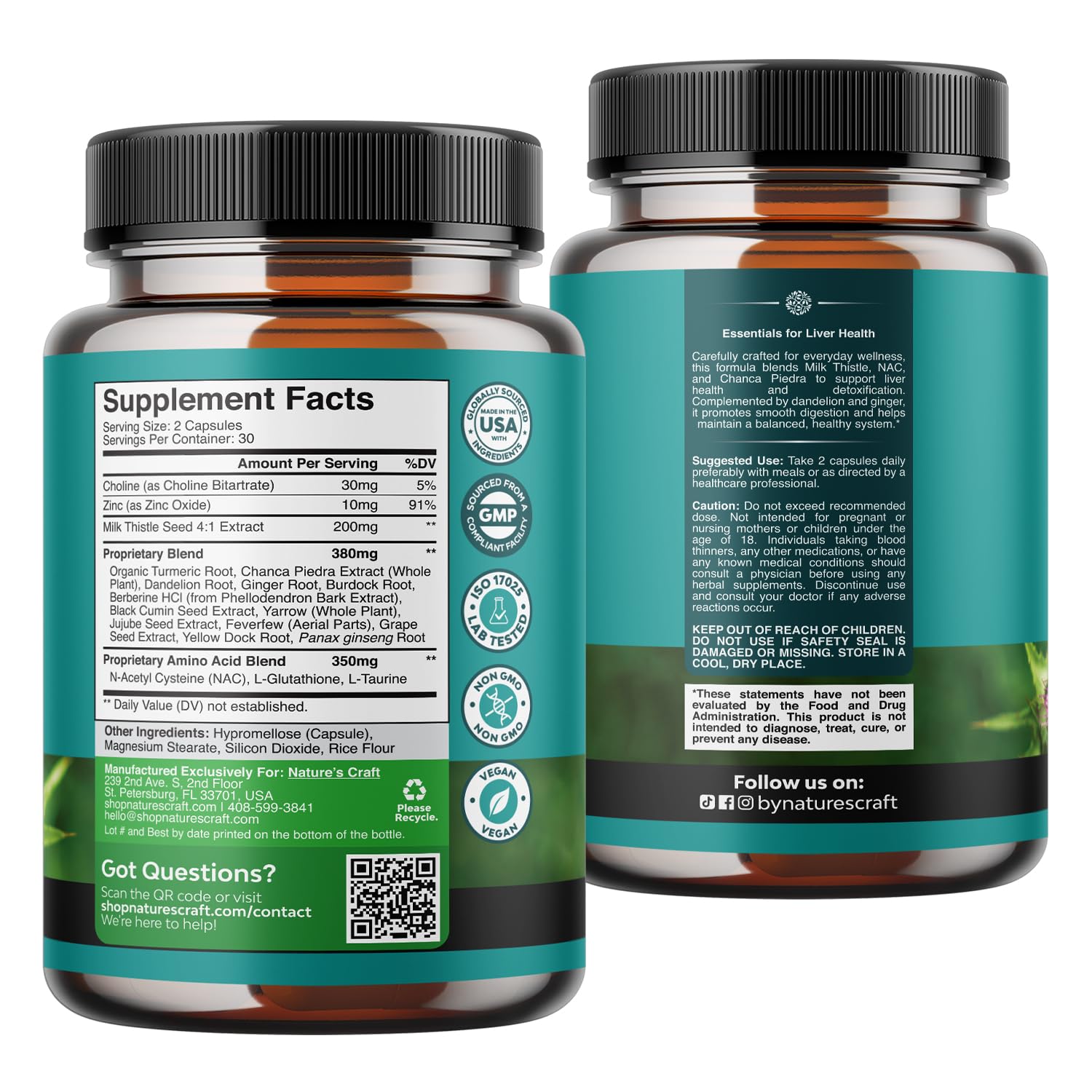 Natures Craft NAC Liver Support with Milk Thistle Supplement - 60 Count — Amazon image 8