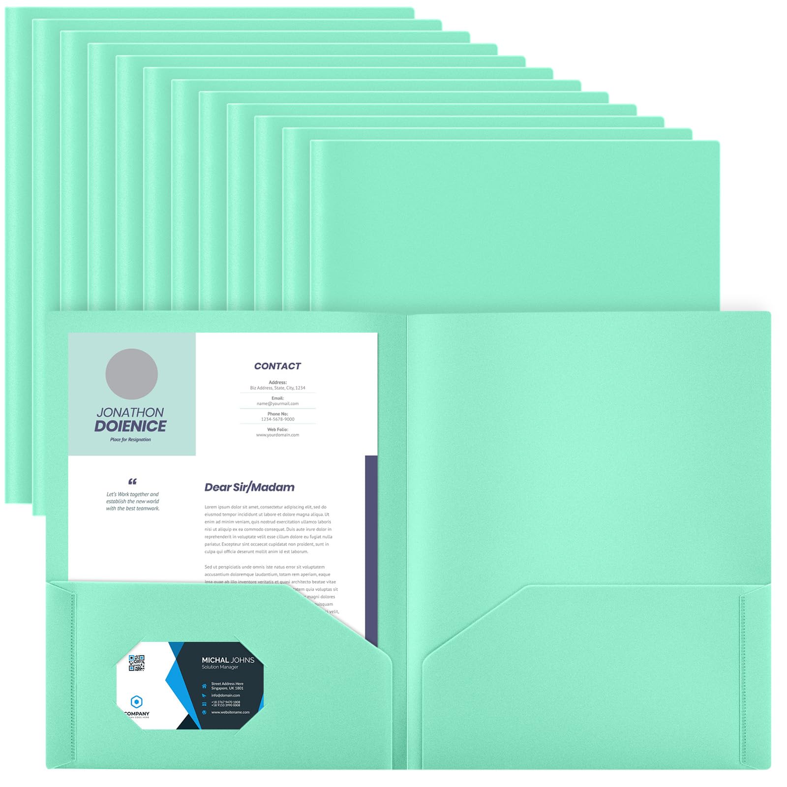 Gueevin 24 Pcs Plastic Folders with Pockets, Back to School Two Pocket Folder Fit Letter Size, Heavy Duty School Business Card Holder for Home Office,