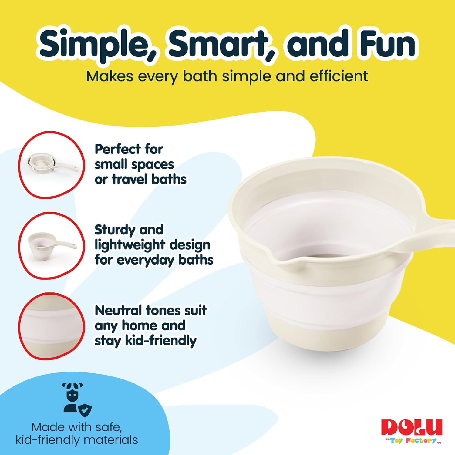 DOLU Foldable Bath Ladle for Compact Toddler Wash Tub, Portable and Space Saving Design Ideal for Ages 6 Months and Older, Relax Beige