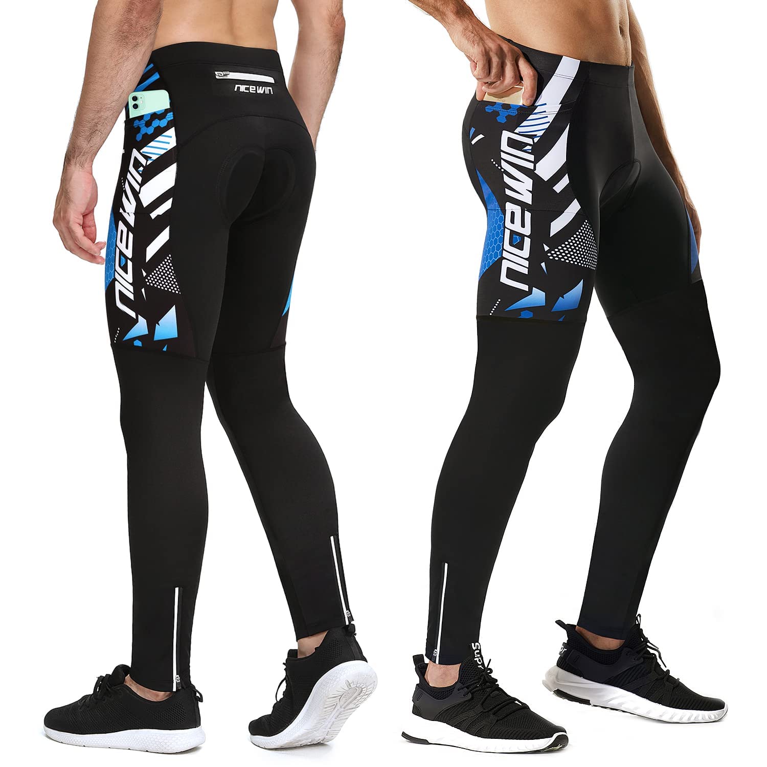NICEWIN Pantaloni Lunghi da Ciclismo da Uomo, con Imbottitura 4D, Imbottiti, Invernali, Termici, Traspiranti, Antiurto