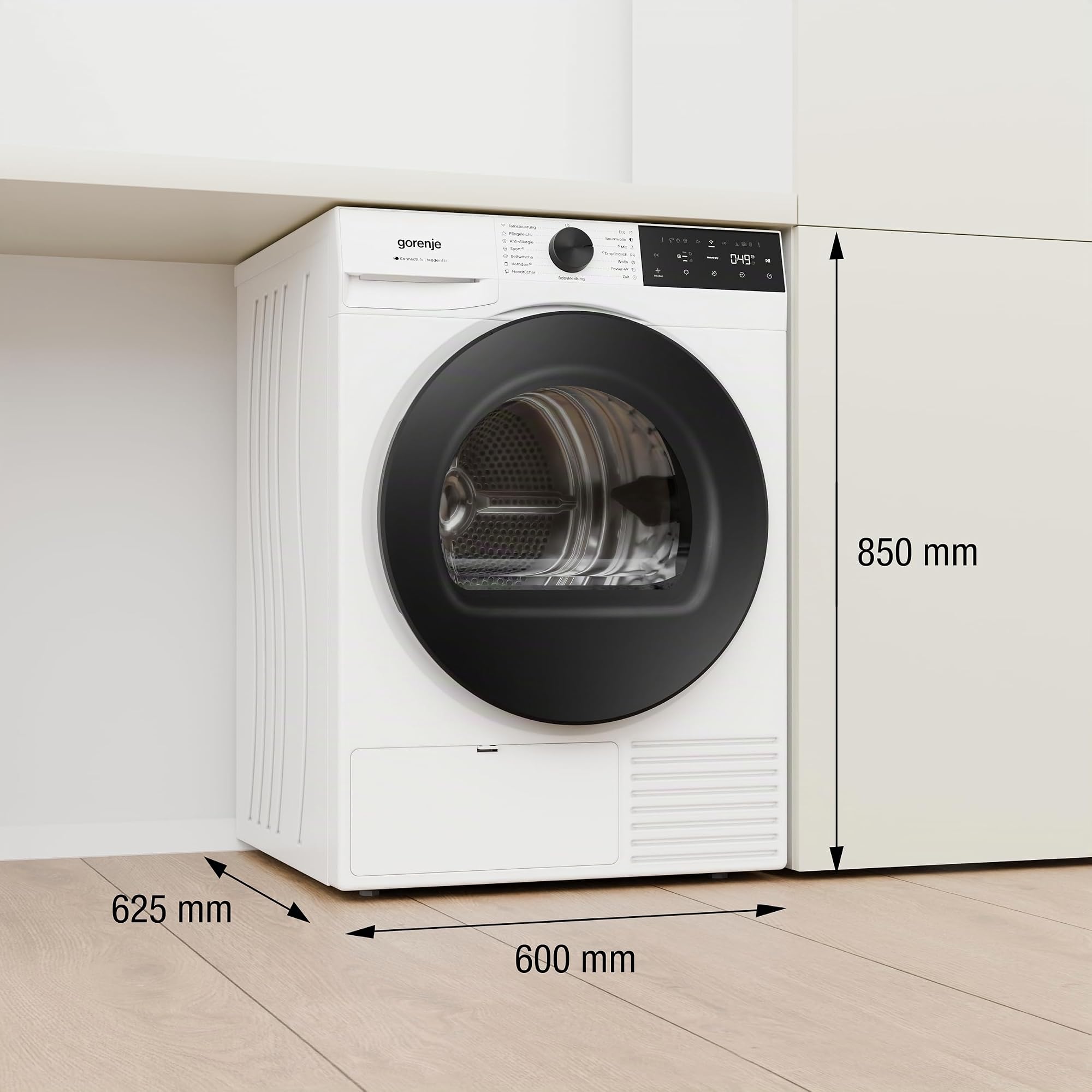 Gorenje D5G48D Trockner/Kondensation mit Wärmepumpe /8kg /15 Programme/ConnectLife/Made in EU/FastDry/TwinAir/Feuchtesensor/NatureDry/Anti-Allergie/Knitterschutz/EasyClean-Filter/EEK: D