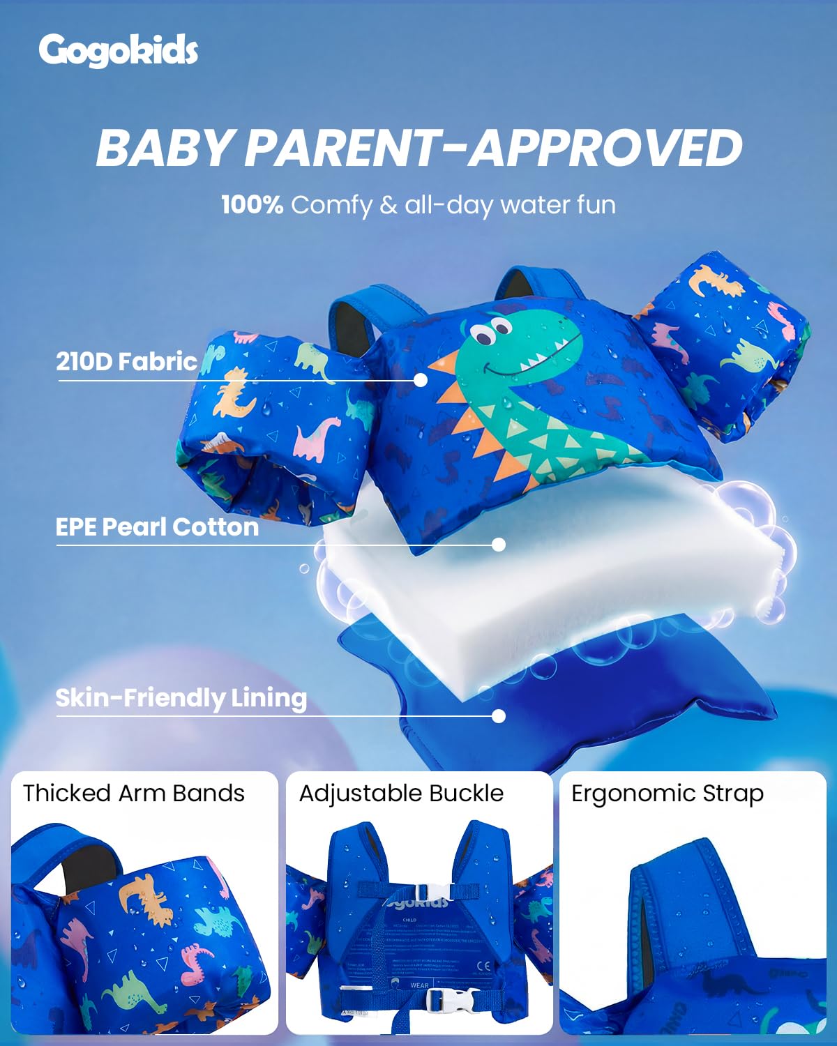 Gogokids Gilet de Flottaison pour Tout-Petits, Brassards pour Enfants avec Harnais d'épaules, Veste d'apprentissage de Natation pour Bébé de 1 à 6 Ans/11-30 kg, Parfait pour la Piscine et la Plage