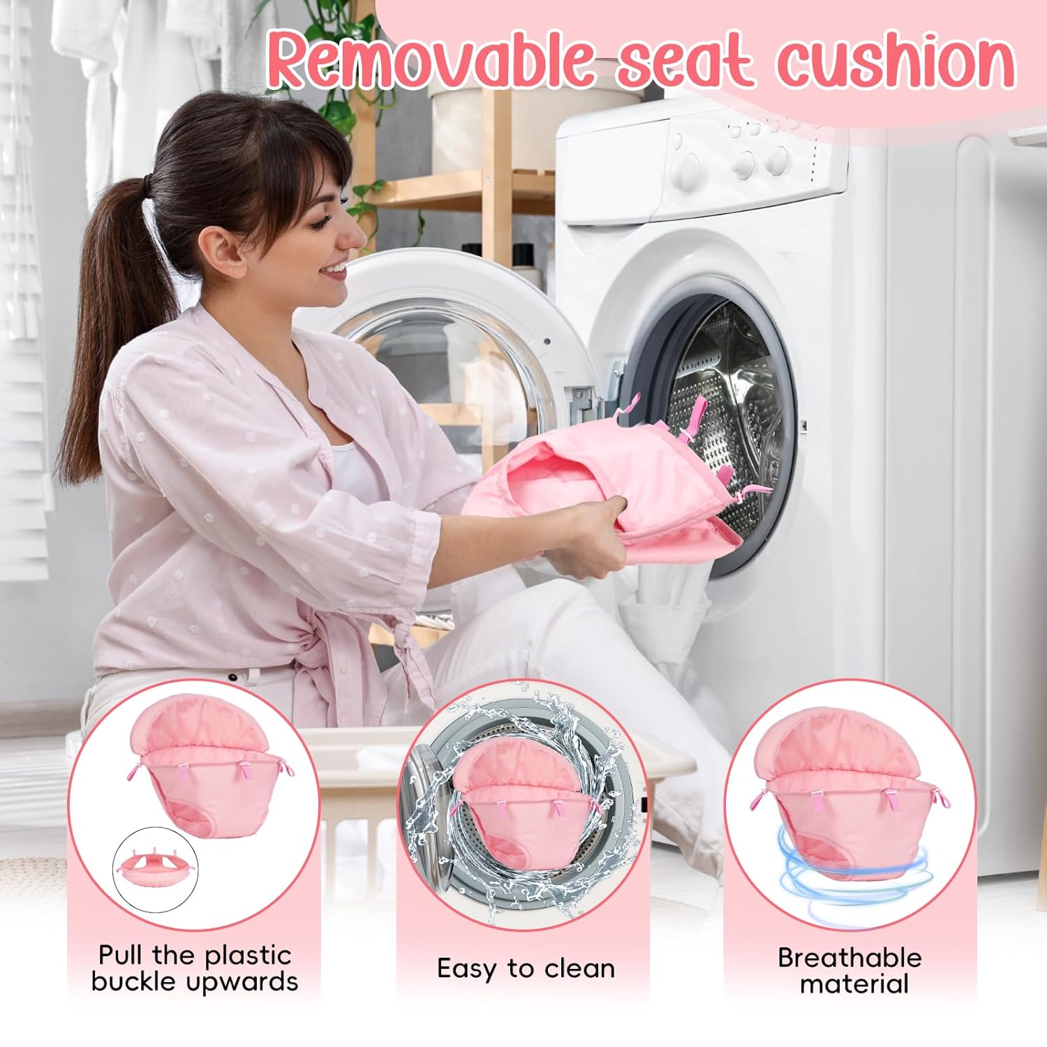 5 in 1 Baby Walker Foldable Music and Lights with 5 Adjustable Heights, Baby Walker with Wheels Portable, Infant Toddler Walker for Baby Boy Girls 6-18 Months (Pink)