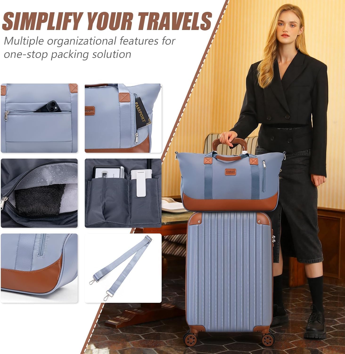 Cosbarn Carry On Luggage Sets 3 Piece, 20 Inch Luggage 22x14x9 Airline Approved with Wheels and TSA Lock, ABS Lightweight Hardshell Travel Suitcase Set with Duffel Bag Travel Bag for Men Women