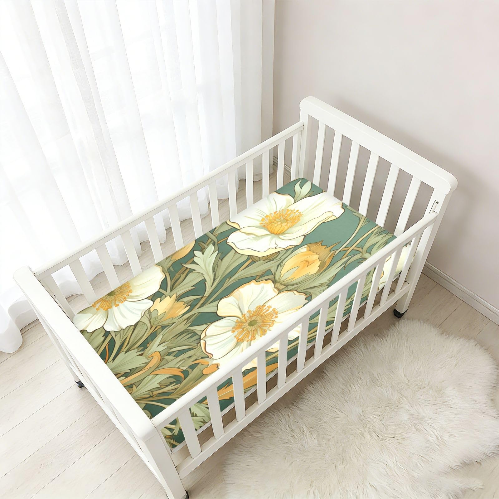 Elegantes Blumenmuster Kleinkind Bettlaken Weiche Baumwolle Baby Spiellaken,Passend für Matratze Laufstall