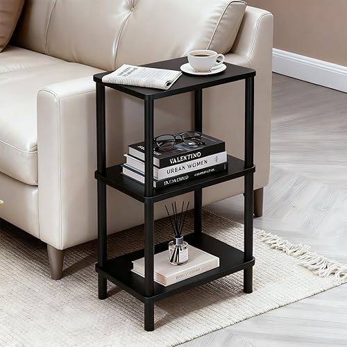 Miniatura 6 de YGYQZ Mesa auxiliar negra, mesa auxiliar estrecha para sofá, mesita de noche alta para espacios pequeños, sala de estar, dormitorio, oficina, baño
