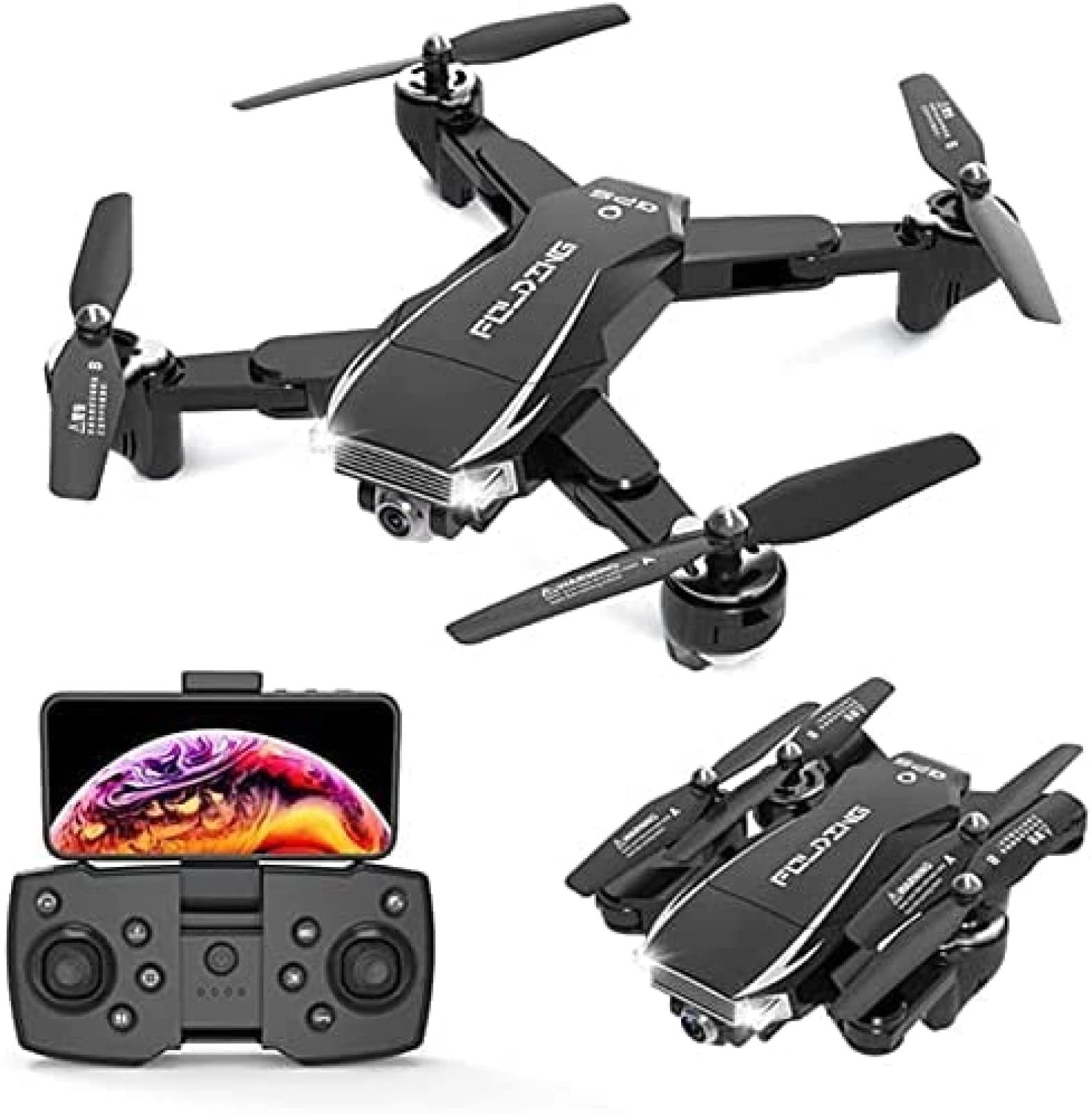 Drone GPS con fotocamera 4K, trasmissione live 5G Wifi 1000M FPV, grandangolo 120 °, follow-me, controllo app, tempo di volo 25 minuti, drone pieghevole quadricottero RC per adulti e princip